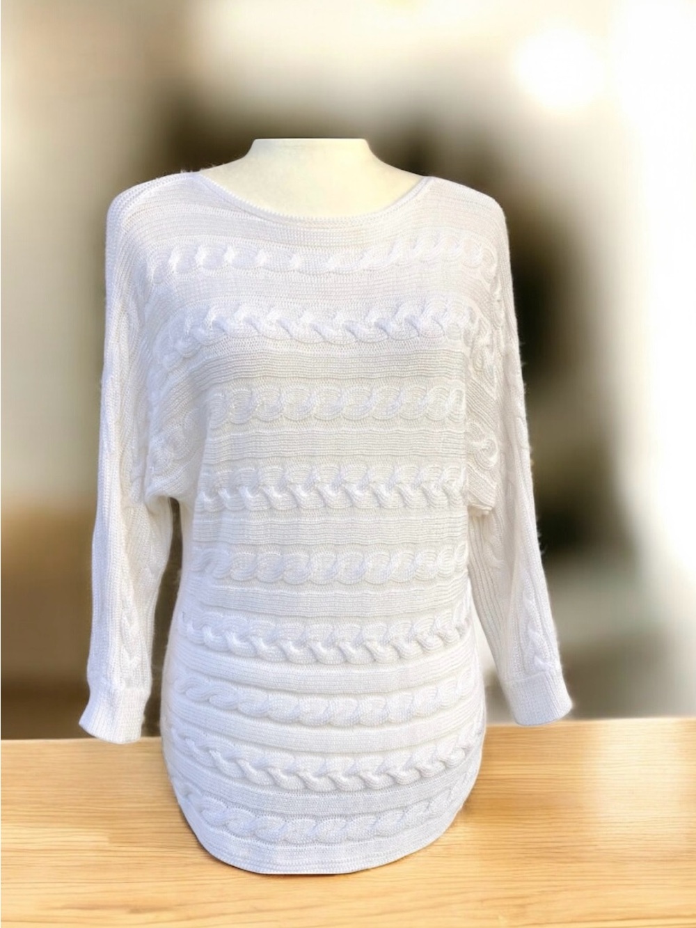 Ralph Lauren White Cable Knit Scoop Sweater